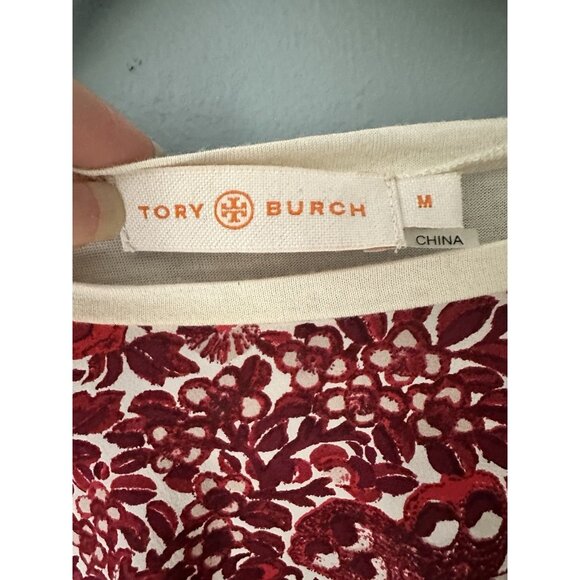 Tory Burch Roanan Kyoto Top Tee Size Med Floral Butterfly Long Sleeve Silk Front - Picture 3 of 4